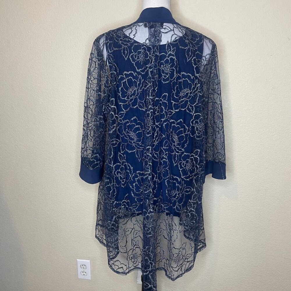 R&M Richards Navy Blue Glitter Lace 2PC Jacket Dress Set 14W Mother of the Bride - Picture 4 of 14